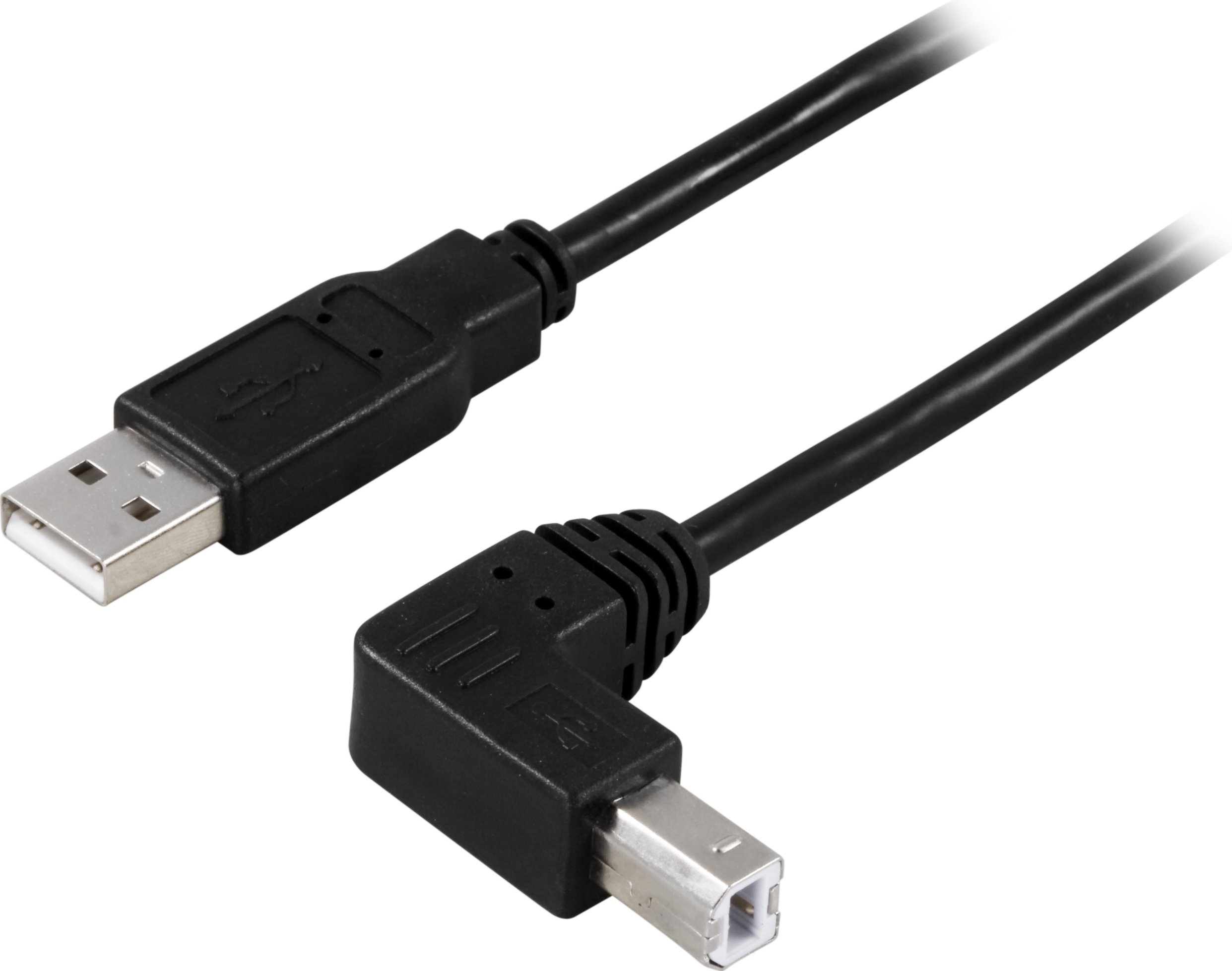 DELTACO USB 2.0 laidas, A tipo - kampinis B tipo, 1 m, juodas USB kabelis, naudojamas tarp kompiuter