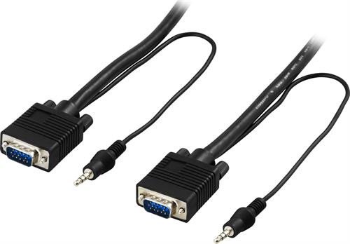 DELTACO monitor cable RGB HD15ha-ha, without pin 9, with 3.5mm audio, 2mColour: BlackContacts 15-pin