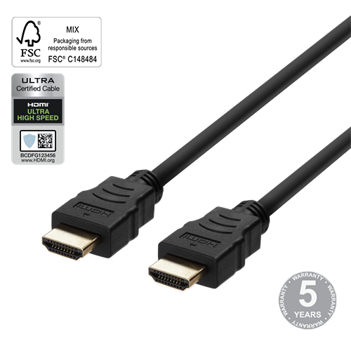 Kabelis DELTACO DELTACO Ultra High Speed HDMI, 8K i 60Hz, 4K, UHD i 120Hz, 1m, juodas / HU-10-R