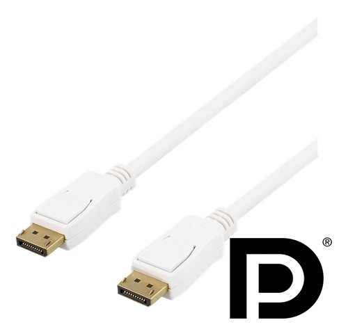 DELTACO „DisplayPort“ laidas, 2 m, 4K UHD, DP 1.2, baltas „DisplayPort“ laidas su DP 1.2, skirtas pr