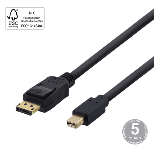 Kabelis DELTACO DisplayPort - miniDisplayPort, 4K UHD, 2m, juodas / 00110006