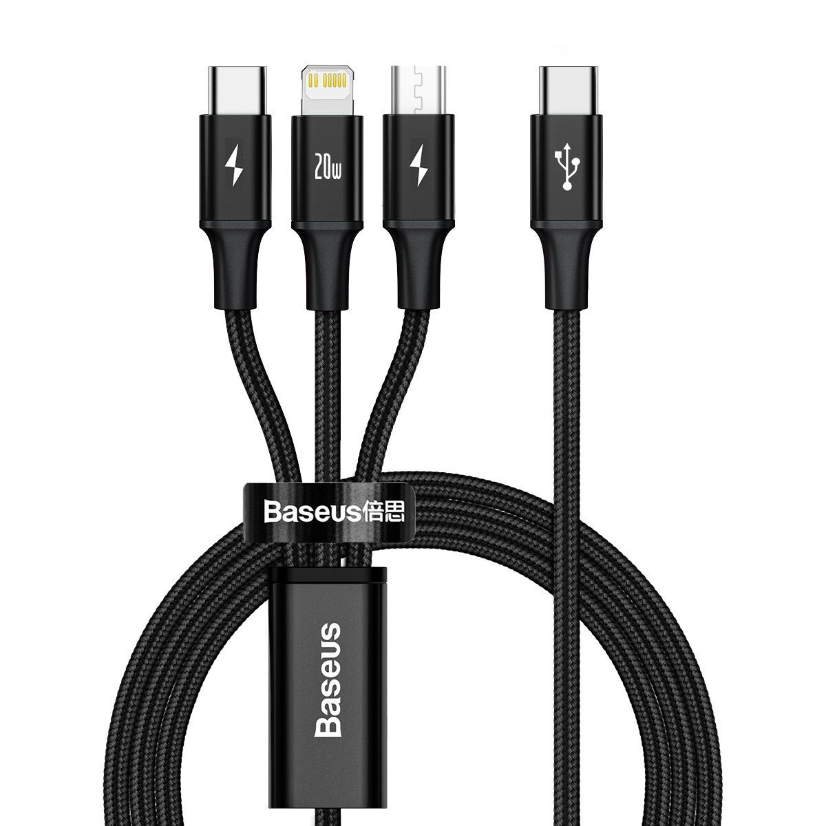 Kabelis BASEUS USB C ir USB C (iki 15W), micro USB (iki 10W), lightning (iki 20W)) 1.5m juodas