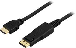 Kabelis DELTACO DisplayPort to HDMI with audio, Ultra HD in 30Hz,3m,black