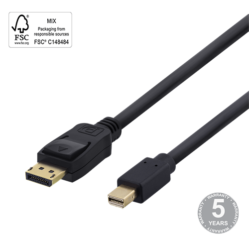 Kabelis DELTACO DisplayPort - miniDisplayPort, 4K UHD, 1m, juodas / 00110005