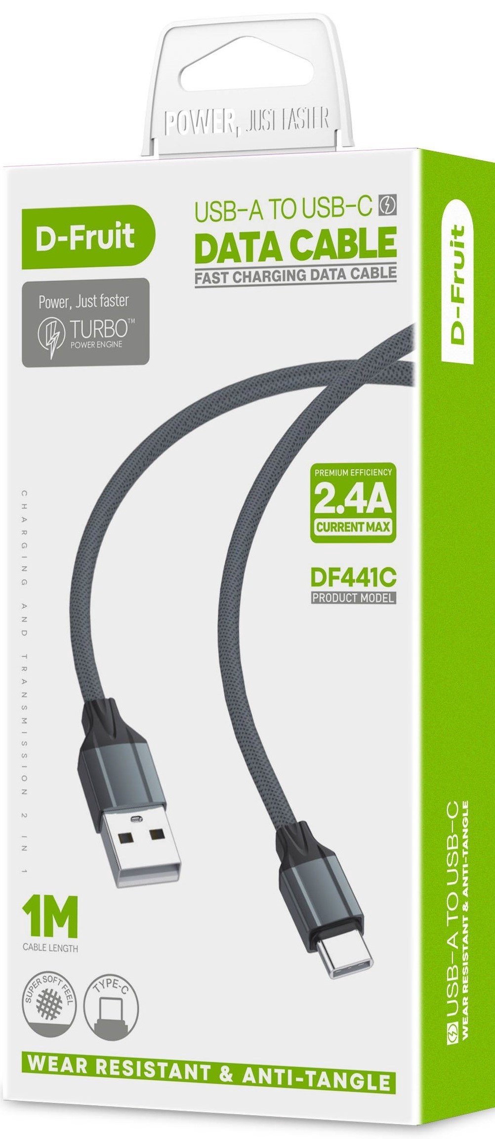 Kabelis D-Fruit USB-A - USB-C 1m,grey (DF441C)