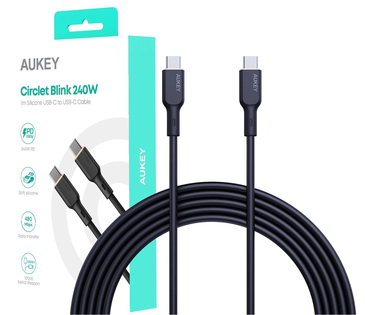 AUKEY CB-SCC241 USB-C Power Delivery PD 240W 5A 20V 1m Nylon Juoda