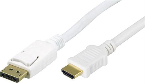 DELTACO DisplayPort to HDMI monitor cable with audio, Ultra HD in 30Hz, 2m, white, ha - ha,Color    