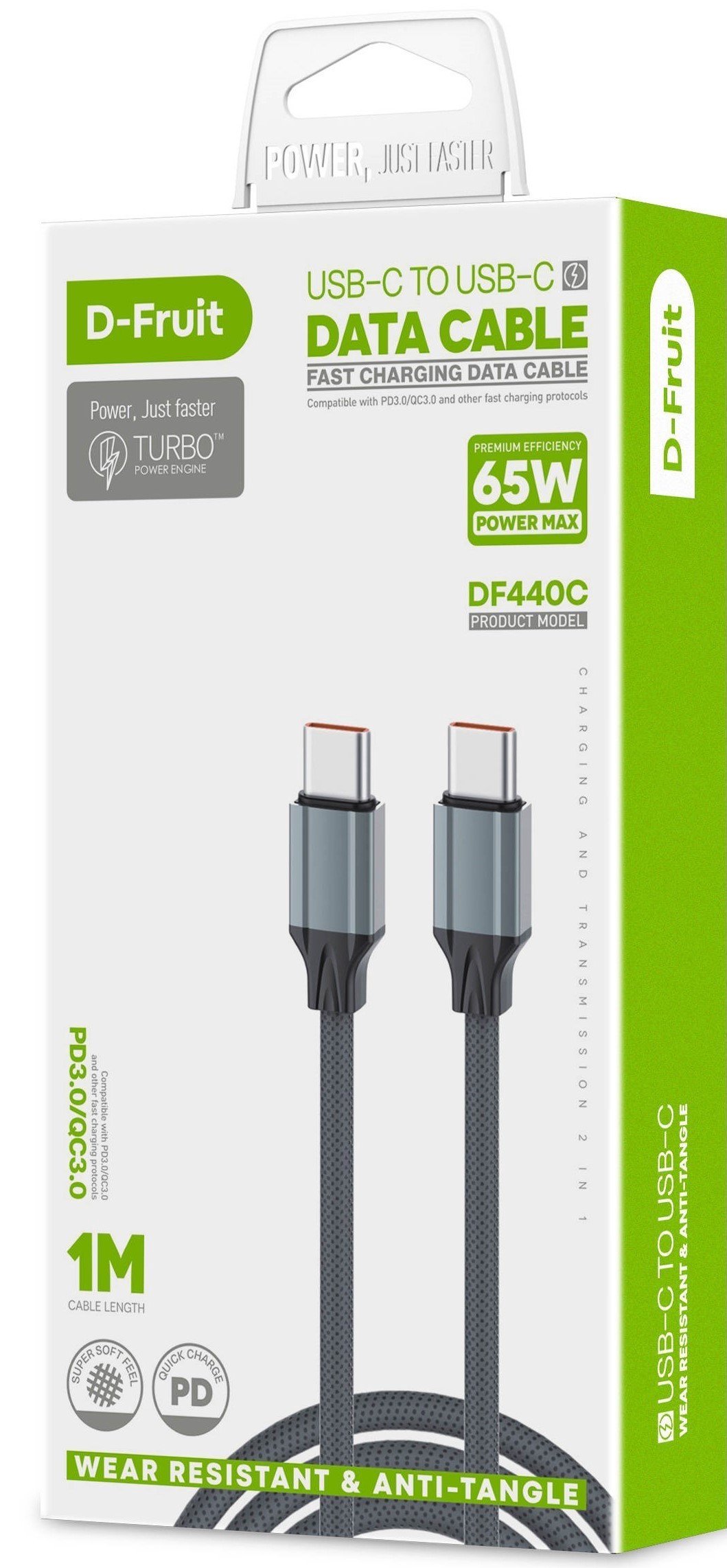 D-Fruit cable USB-C - USB-C 1m, grey (DF440C)