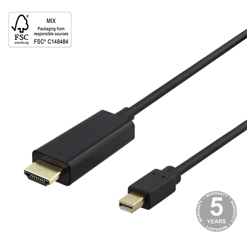 Kabelis DELTACO miniDisplayPort - HDMI, 4K UHD, 3m, juodas / 00110021