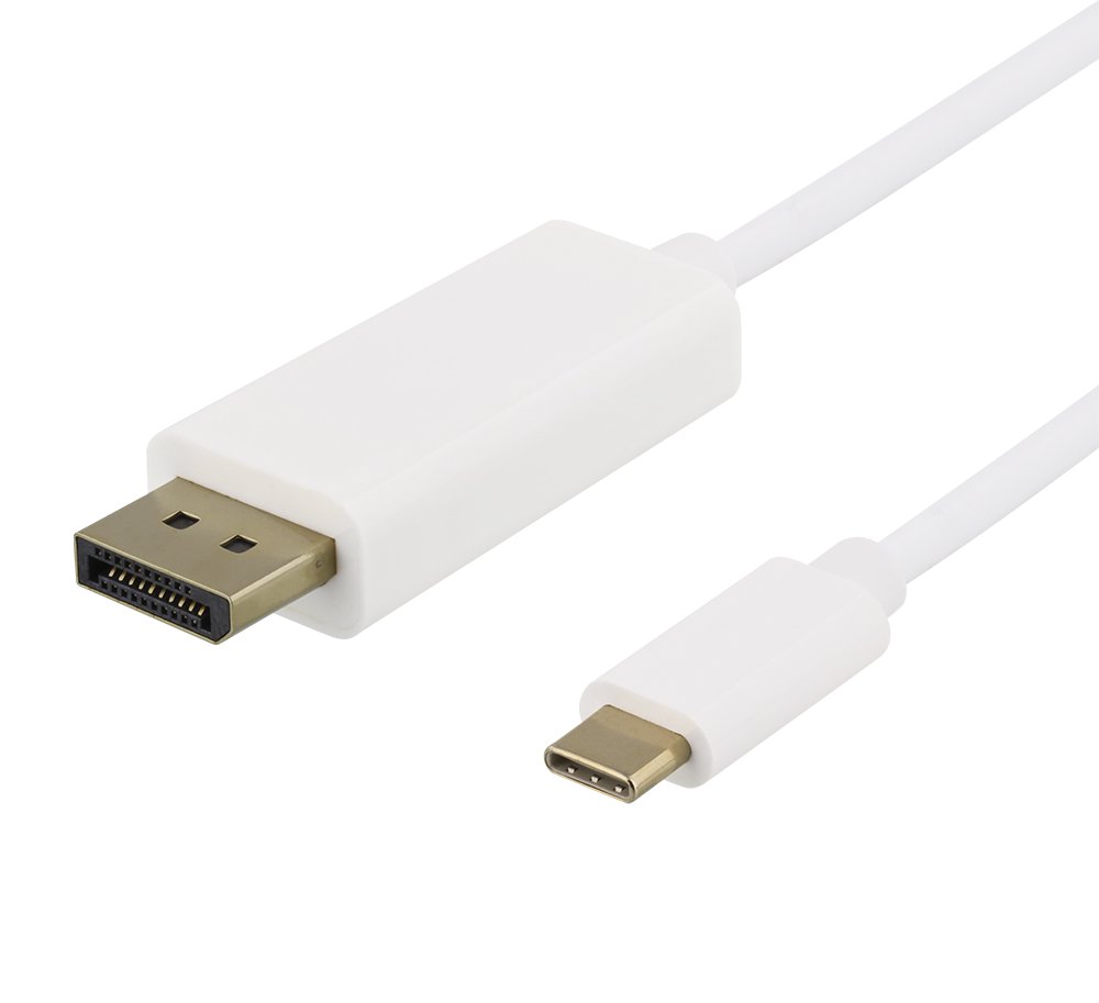 DELTACO USB-C – DisplayPort laidas, 4K UHD, paauksuotas, 1m, baltasKai prie nešiojamojo kompiuteri