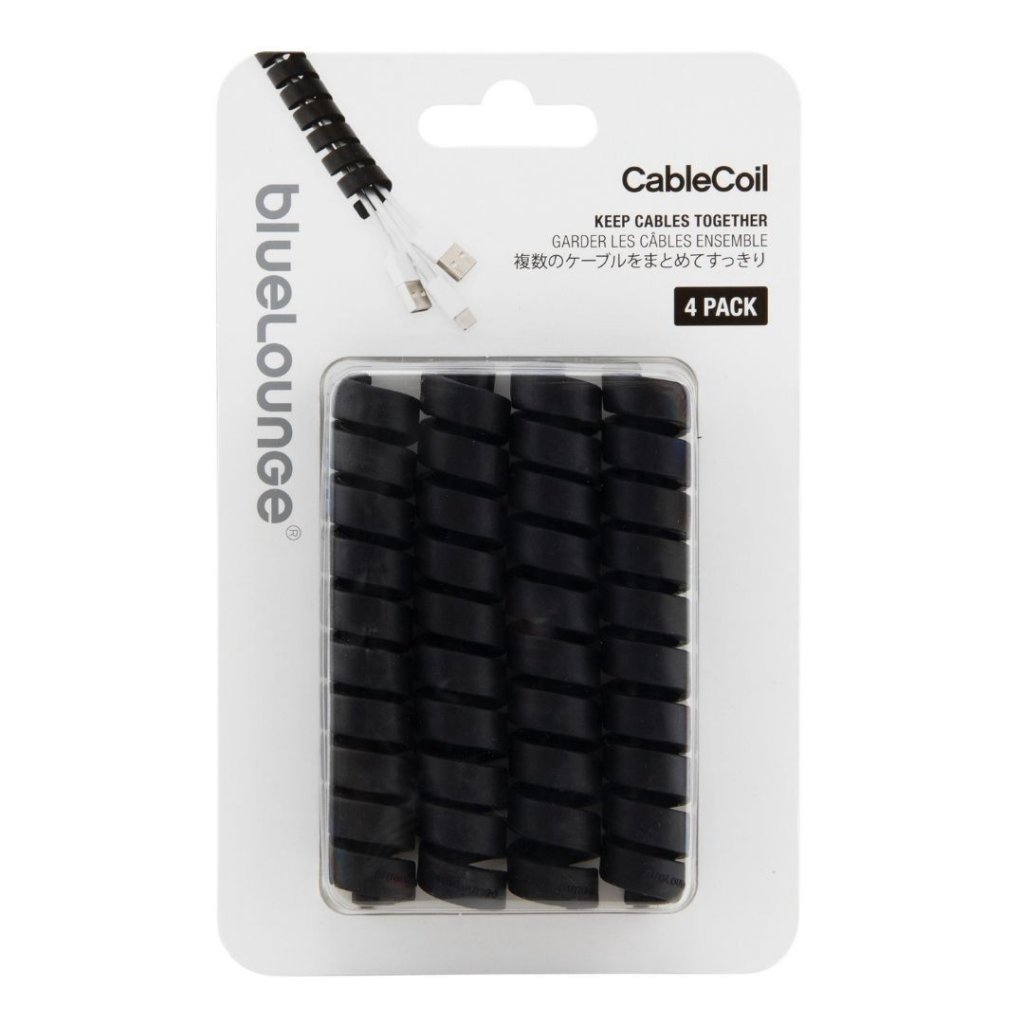 Bluelounge CableCoil 4-pack - Black - Neatly organize your cables and keep them together