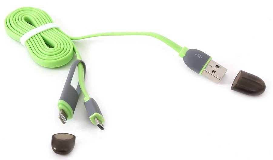 Platinet cable USB - microUSB/Lightning 1m, green (42872)