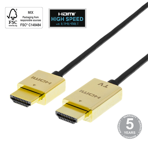 Kabelis DELTACO Ultra-thin HDMI, 4K UHD, 3m, juodas / auksinis / HDMI-1043-K / 00100012