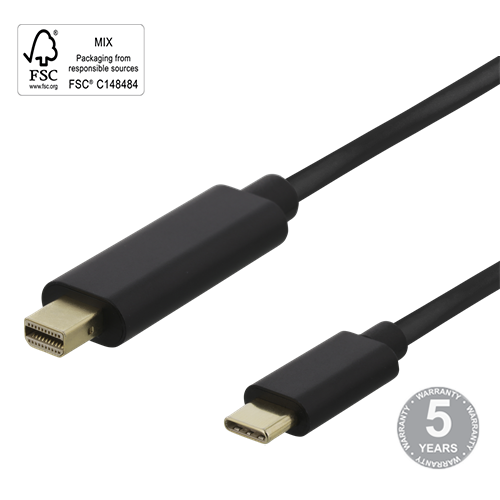 Kabelis DELTACO USB-C till MiniDisplayPort, 21,6 Gbit/s, 3840x2160 i 60Hz, 2m, juodas / 00140017