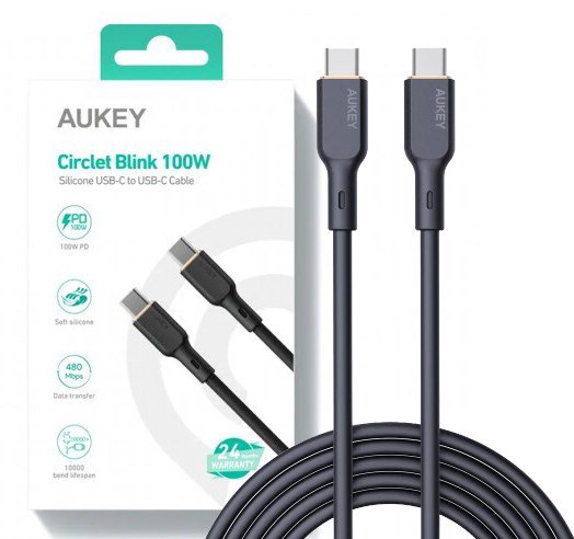 AUKEY CB-SCC101 USB-C Type-C Power Delivery PD 100W 5A 1m Silikon Juoda