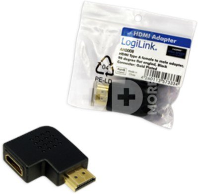 HDMI Adapter, AM to AF in 90 degree flat angled Logilink