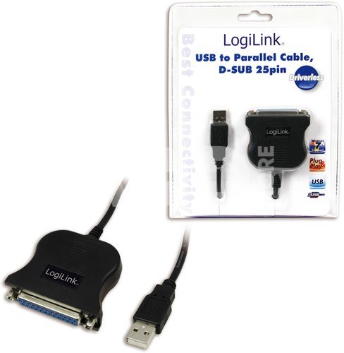 Logilink USB 2.0 adapter to Paralel (LPT) DB25 , 1,8m DB25, USB A male