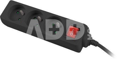 Lanberg Power strip 3m, black, 3 sockets, with switch, cable made of solid copper