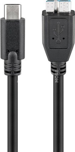 Goobay 67995 USB-C to micro-B 3.0 cable Round cable, SuperSpeed data transfer - The USB-C cable supports data transfer rates up to 5 Gbps - 10 times faster than USB 2.0; Quick charge function - USB-C charging cable for super-fast synchronisation and charging of USB-C enabled devices with a power of up to 15 W., 0.6 m, USB-C (male), micro-B 3.0, Black
