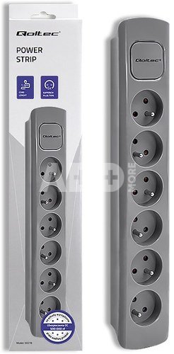 Qoltec Power strip 6 sockets, 1.8m, Grey