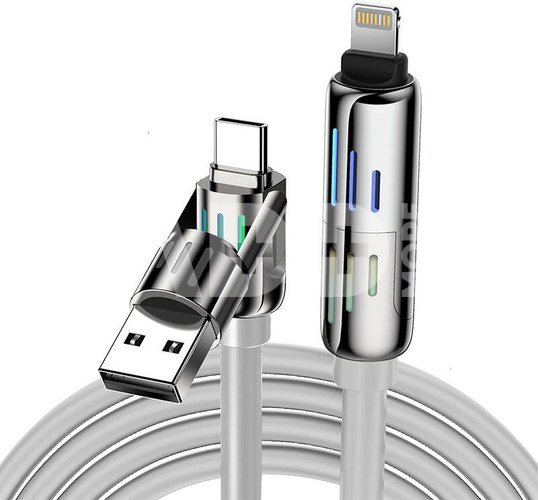 Blitzwolf BW-HDC6 4-in-1 USB-C/USB-A to USB-C/Lightning cable 1.2m 240W RGB (gray)