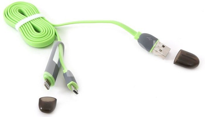 Platinet cable USB - microUSB/Lightning 1m, green (42872)