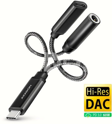 AXAGON | ADA-HCPD USB-C - Hi-Res DAC Audio Adapter PD, 60W