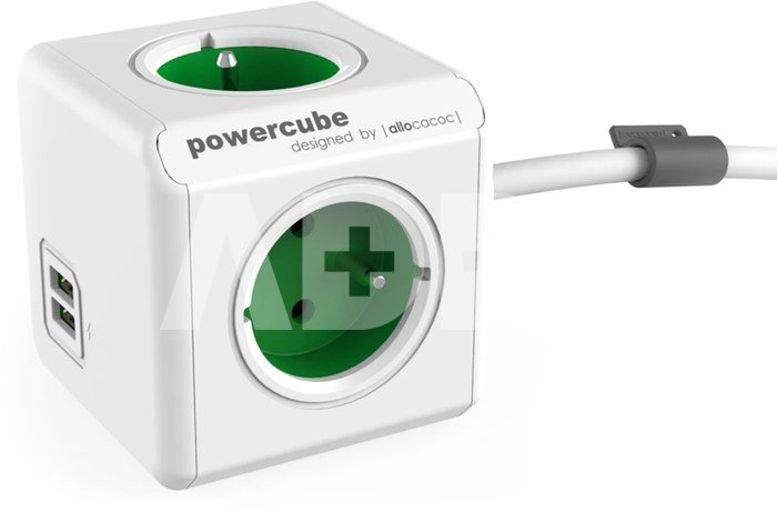 Allocacoc PowerCube Extended USB Green 1,5m cable (FR)