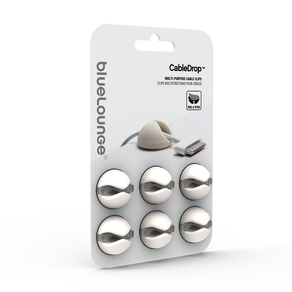 Bluelounge Cable Drop - Self-adhesive holder for cables, 6-pack - White