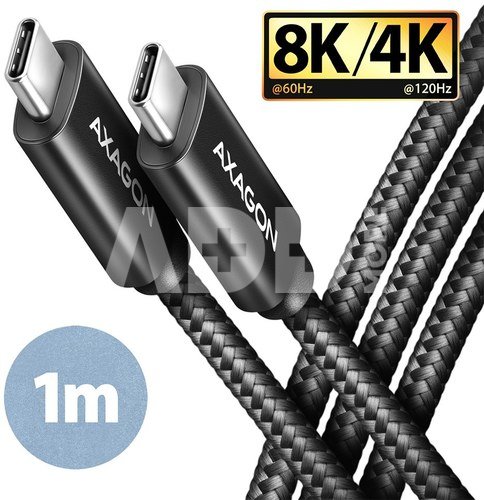 AXAGON BUCM432-CM10AB NewGEN+ cable USB-C <-> USB-C, 1m, USB4 Gen 3×2, PD 100W, 8K HD, ALU