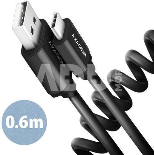 AXAGON BUCM-AM10TB TWISTER cable USB-C <-> USB-A, 0.6m, USB 2.0, 3A, ALU, tpe, black