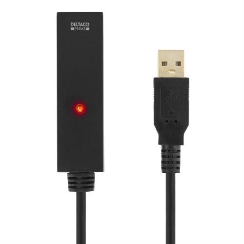 Kabelis DELTACO PRIME USB 2.0 e Type A male - Type A female,20m,USB2-EX20M,juodas