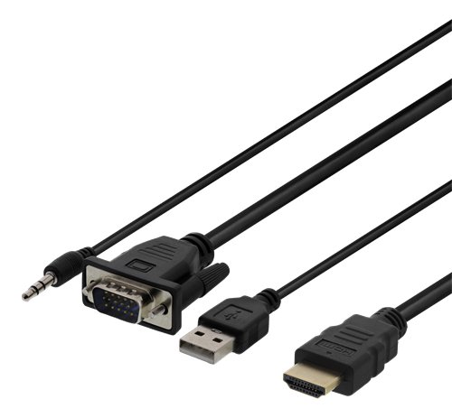 DELTACO VGA with audio to HDMI cable, VGA / HDMI / USB / 3.5mm, 1920x1080 at 60Hz, 2m, blackConnect
