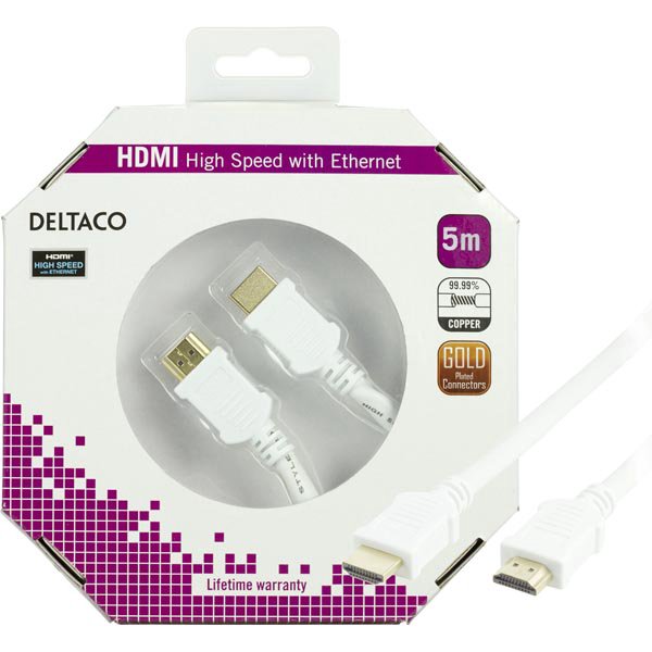 Kabelis DELTACO HDMI-HDMI, 5.0m, baltas / HDMI-1050A-K