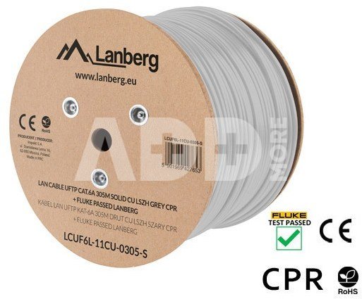 Lanberg Cable LAN UFTP Cat-6A 305M wire CU LSZH CPR+ fluke passed, grey