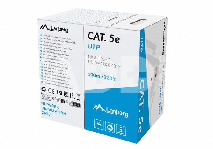 Lanberg Cable LAN UTP kat.5E 100M Drut CU grey fluke passed