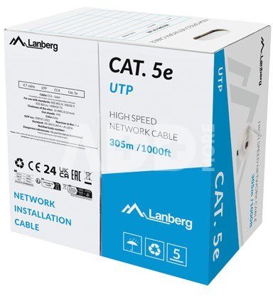 Lanberg UTP LAN cable CAT.5E 305M CCA wire gray fluke passed