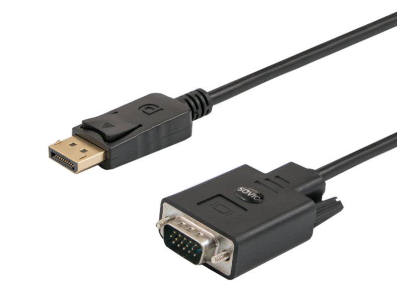 SAVIO DisplayPort (M) - VGA (M) kabelis 1,8 m CL-92 1,8 m VGA (D-Sub) Juodas