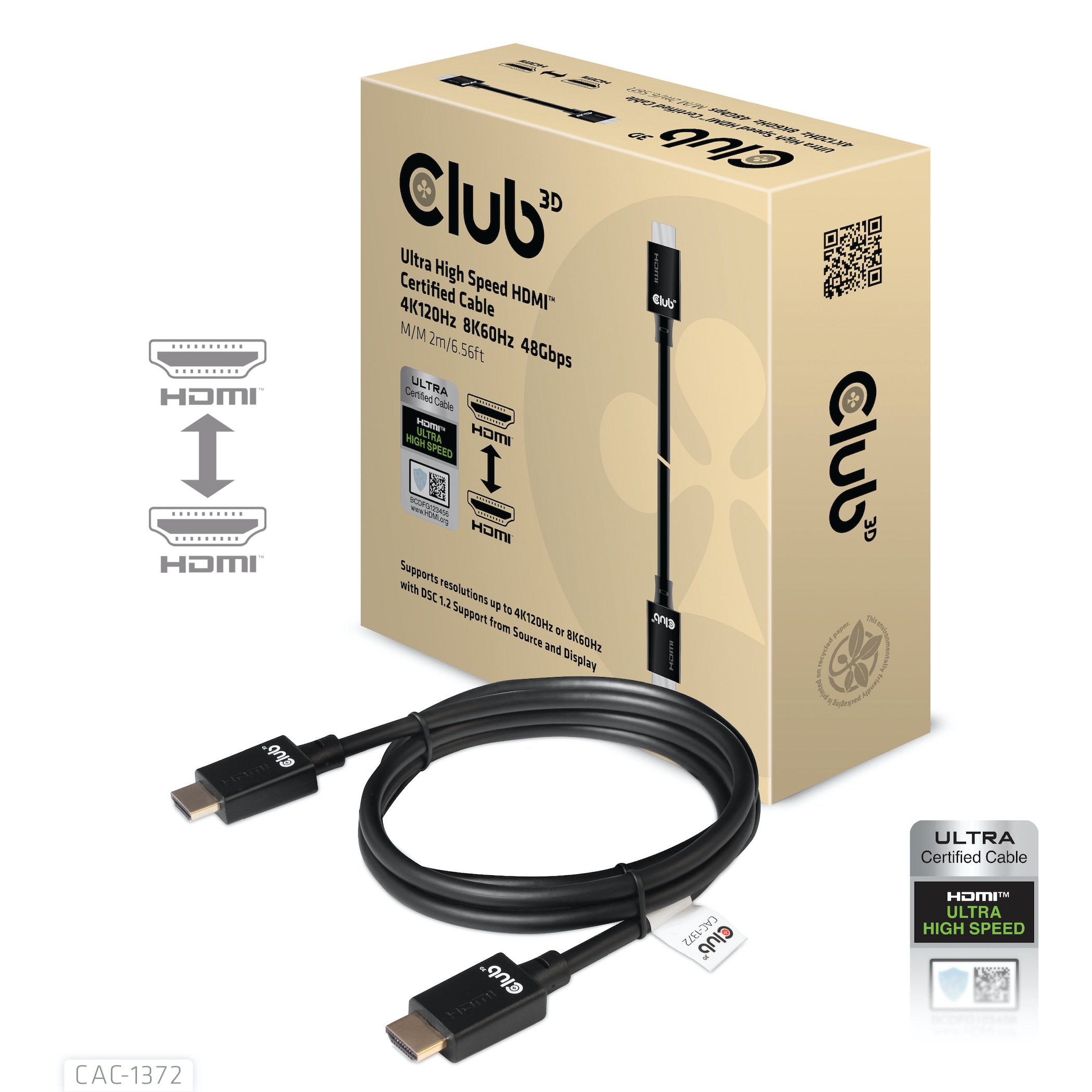 Kabelis CLUB3D CAC-1372 Ultra High Speed HDMI2.1 Cable 8K 60HZ 48Gbps M/M 2 m./6.56 ft.