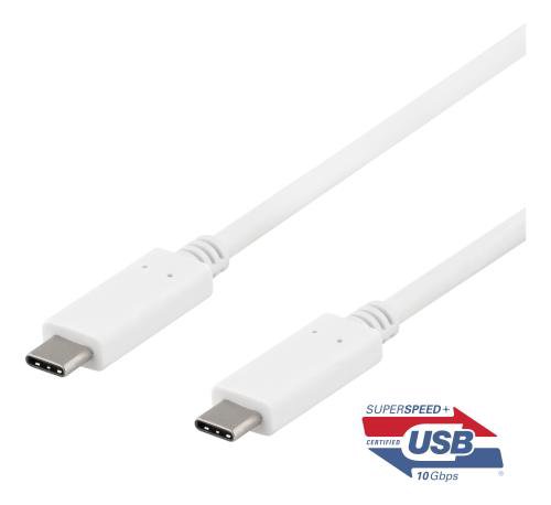 Kabelis DELTACO USB-C į USB-C, 0,5 m, 10 Gbps, 100 W 5A, USB 3.1 Gen 2, E-Market, baltas / USBC-1406