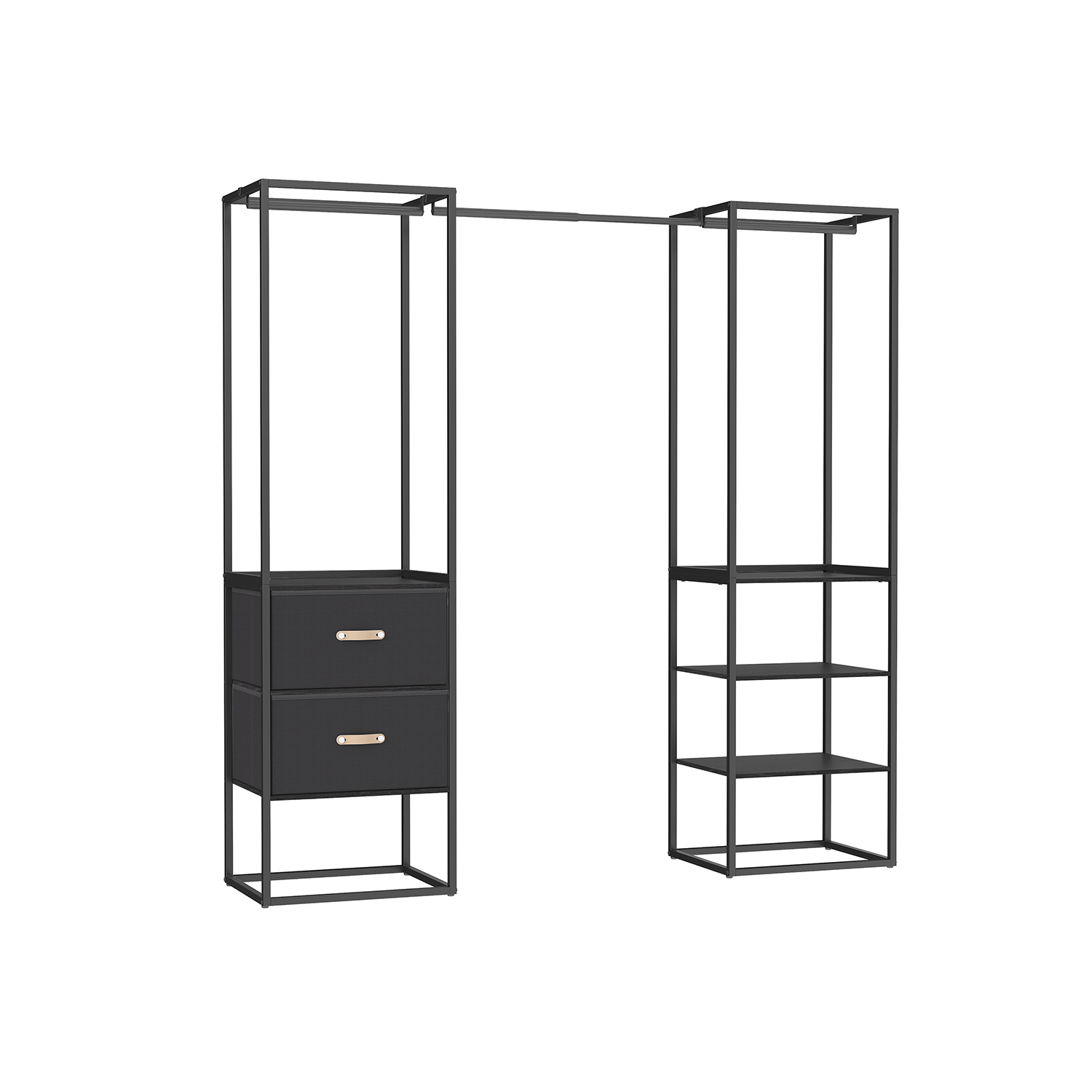 Drabužių kabykla 2 stalčiai 4 lentynos 1 skersinis pakaboms | 40 x (150-180) x 180 cm | Juoda