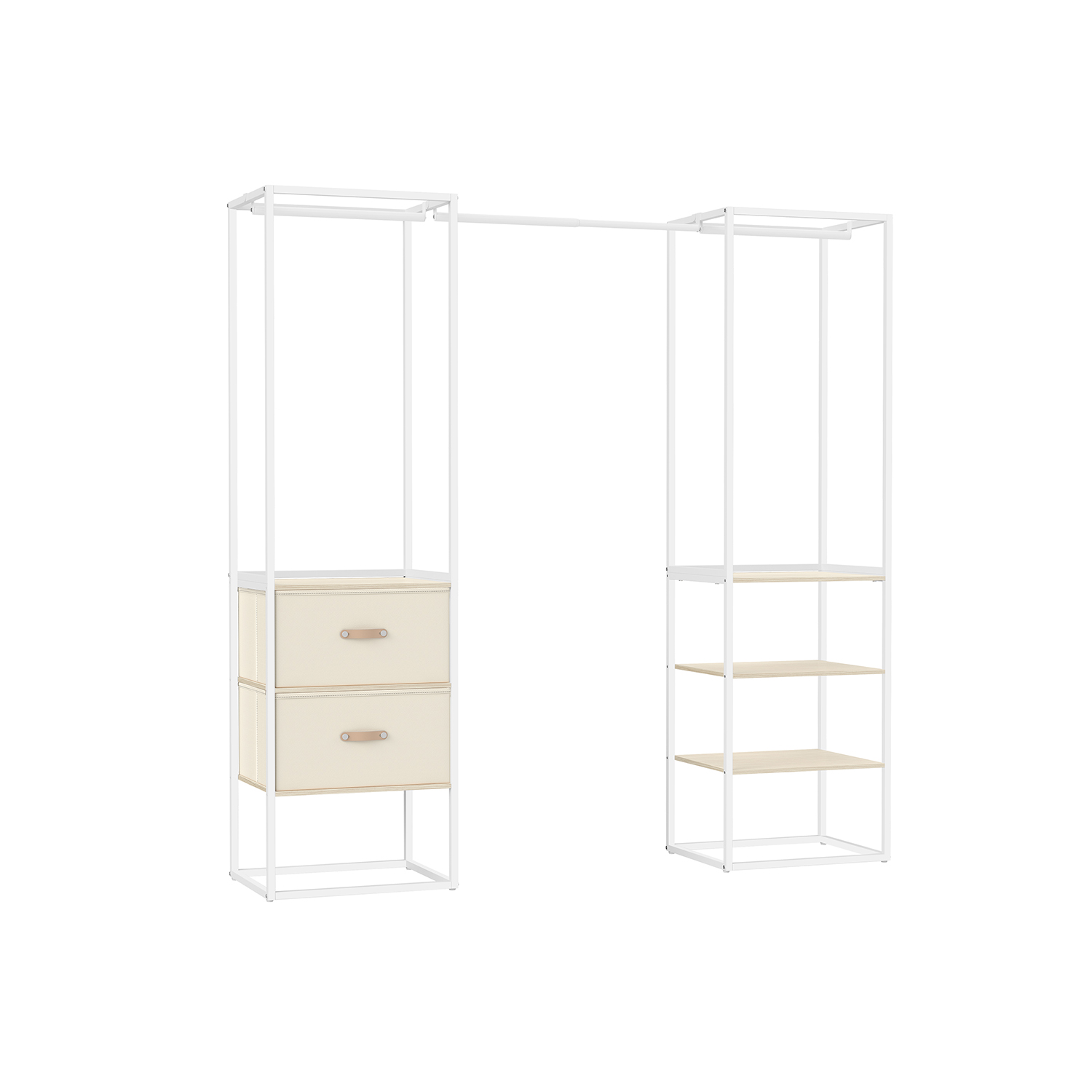 Drabužių kabykla 2 stalčiai 4 lentynos 1 skersinis pakaboms | 40 x (150-180) x 180 cm | Smėlio