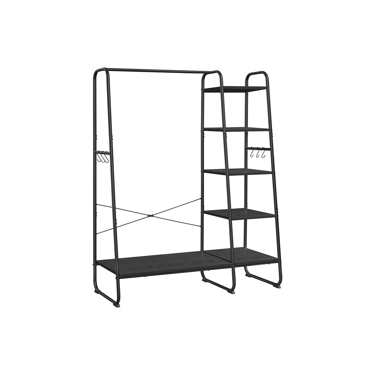 Pastatoma Drabužių kabykla su 5 letynomis | 45 x 120 x 160 cm | Juoda