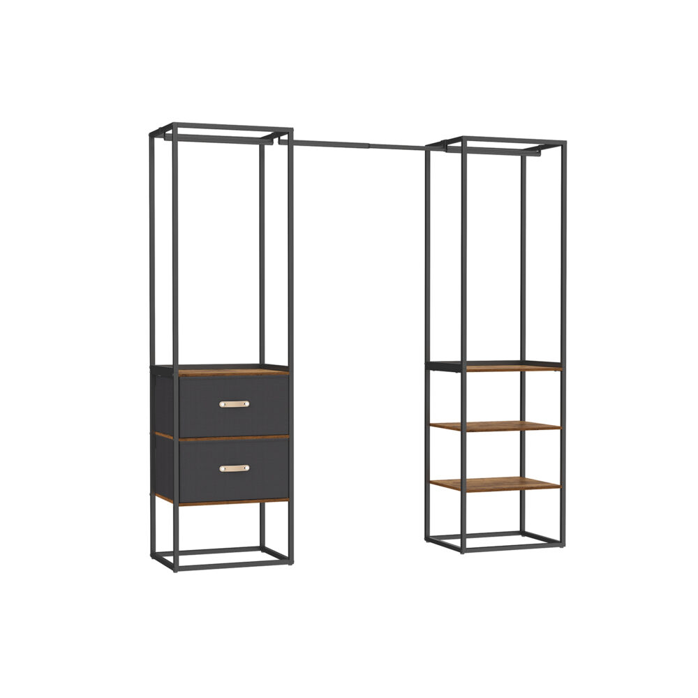 Drabužių kabykla 2 stalčiai 4 lentynos 1 skersinis pakaboms | 40 x (150-180) x 180 cm | Ruda