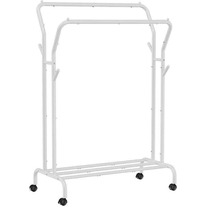 Plieninė balta dviguba rūbų kabykla ant ratukų 100 kg