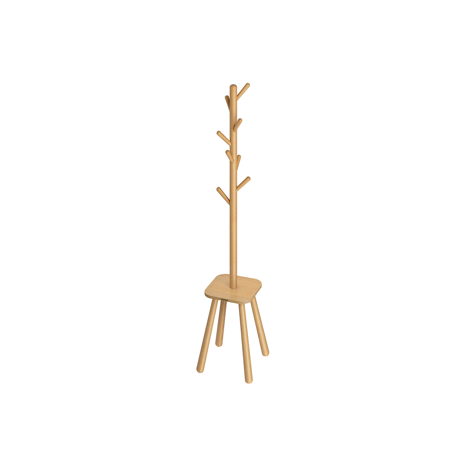Drabužių kabykla su lentynėle raktams | 8 kabliukai | 34,7 x 34,7 x 170,5 cm | Smėlio