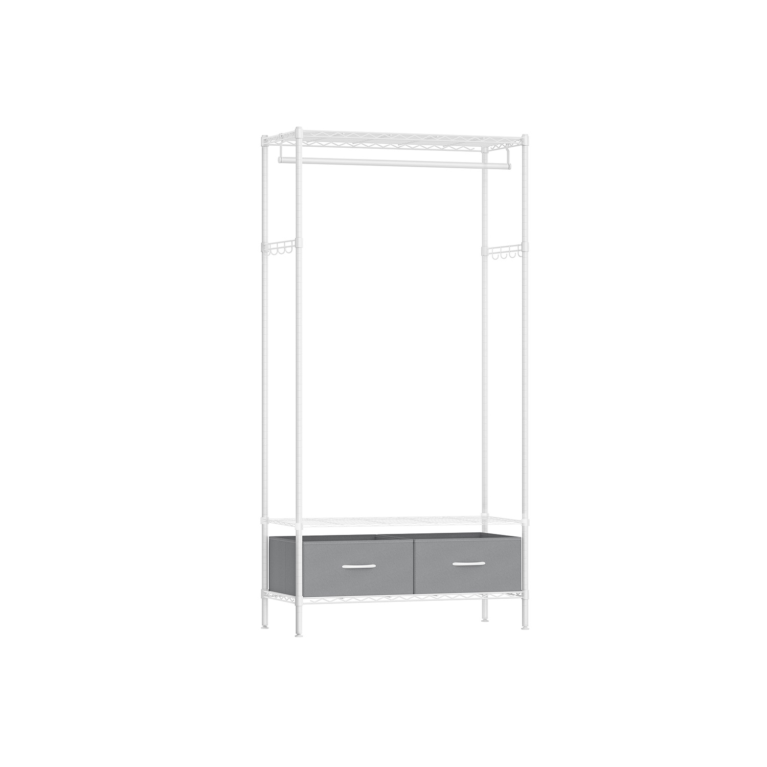 Pastatoma Drabužių kabykla su 2 stalčiais | 40 x 90 x 180 cm | Balta, Pilka