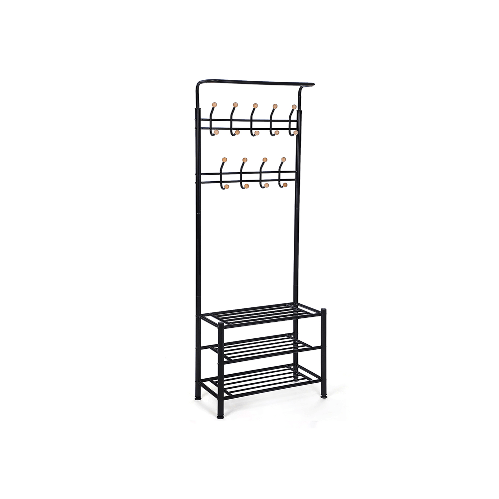 Juodo metalo kabykla paltams 9 kabliukai