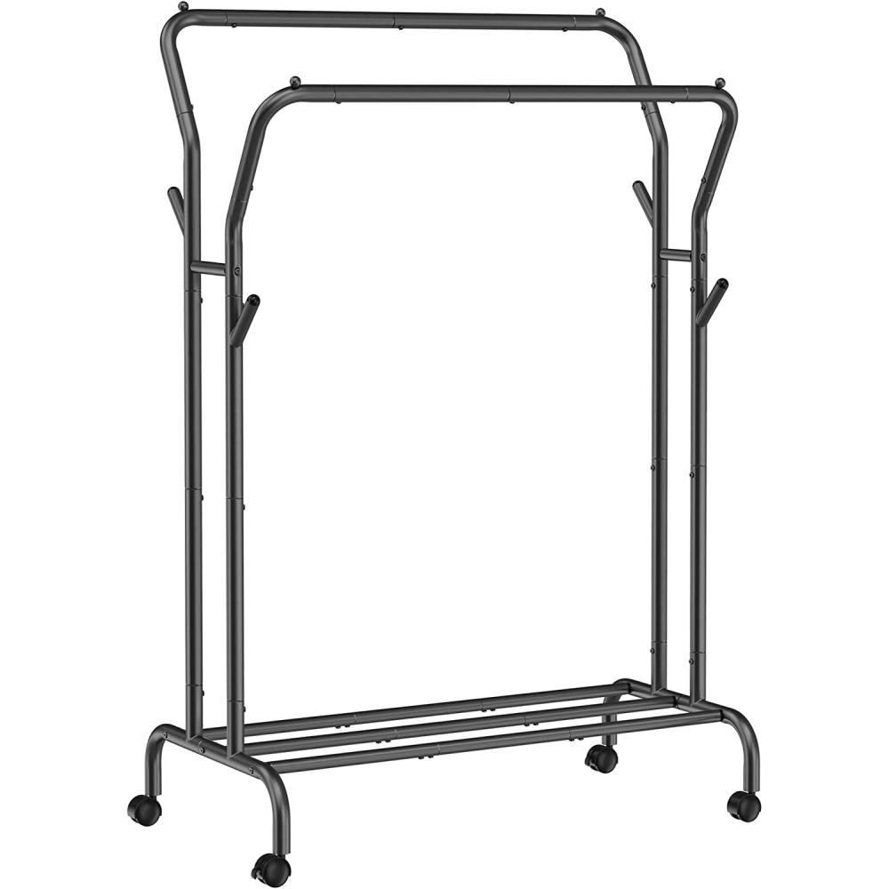 Drabužių kabykla su lentyna ir ratukais, metalinis rėmas, 103.5x52.5x155 cm