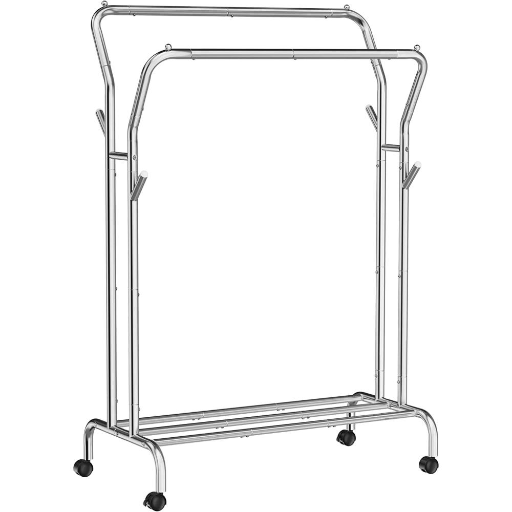 Drabužių kabykla su ratukais ir lentyna, metalinis rėmas, 103.5x52.5x155 cm